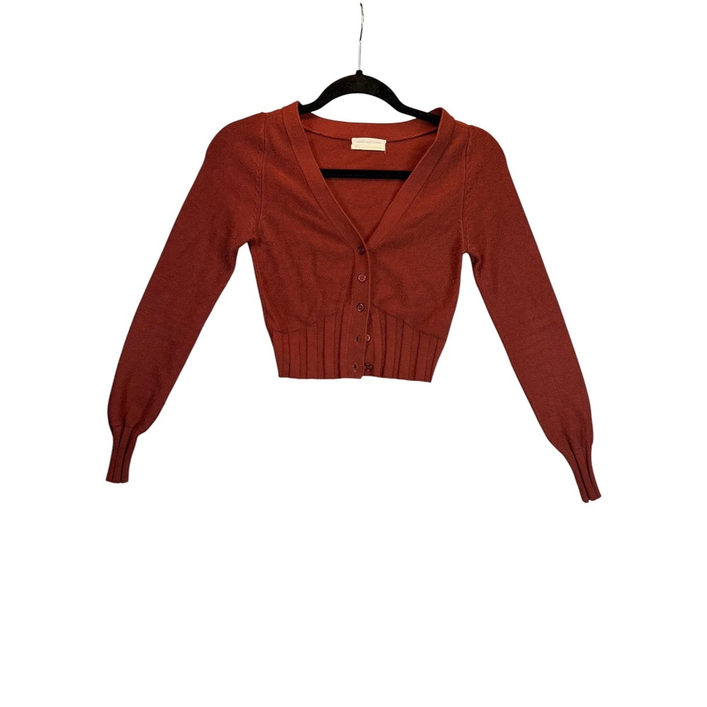 Urban Outfitters Rust Orange Cropped V-Neck‎ Cardigan Button Front XS